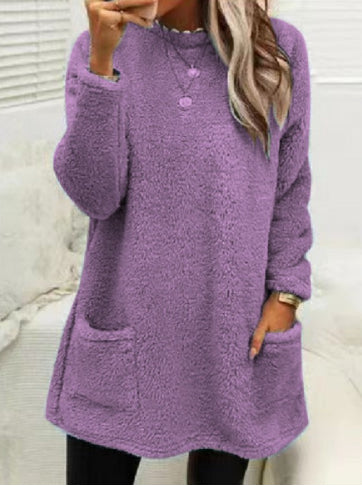 Plush Fleece Long Pullover Hoodie with Pockets – Women's