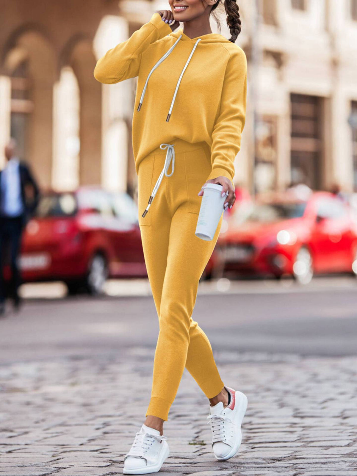 Cozy Drawstring Hoodie & High-Waist Jogger Set – Women's 2-Piece
