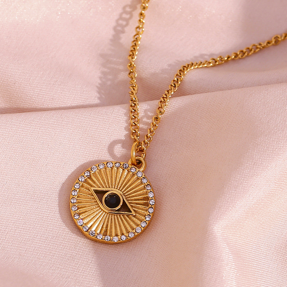 Gold-Tone Evil Eye Coin Pendant Necklace – Stainless Steel