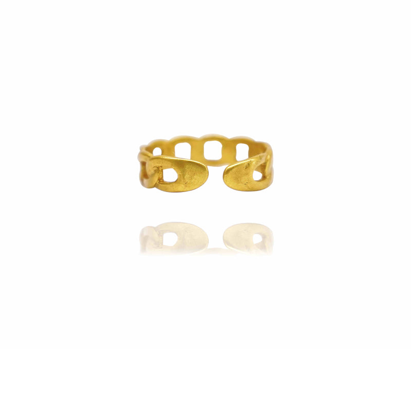 Twisted Chain Open Ring with Zircon – Gold-Tone