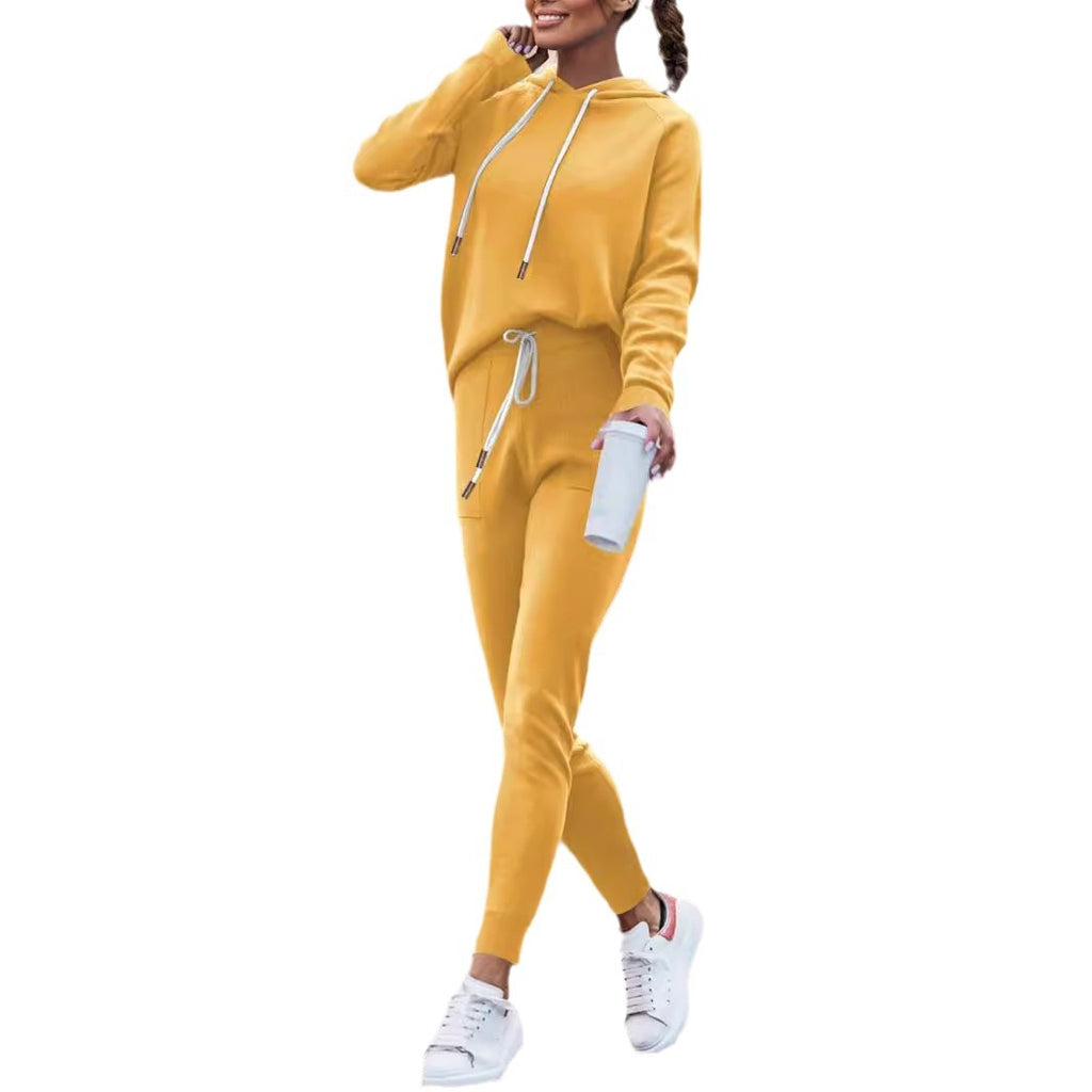 Cozy Drawstring Hoodie & High-Waist Jogger Set – Women's 2-Piece