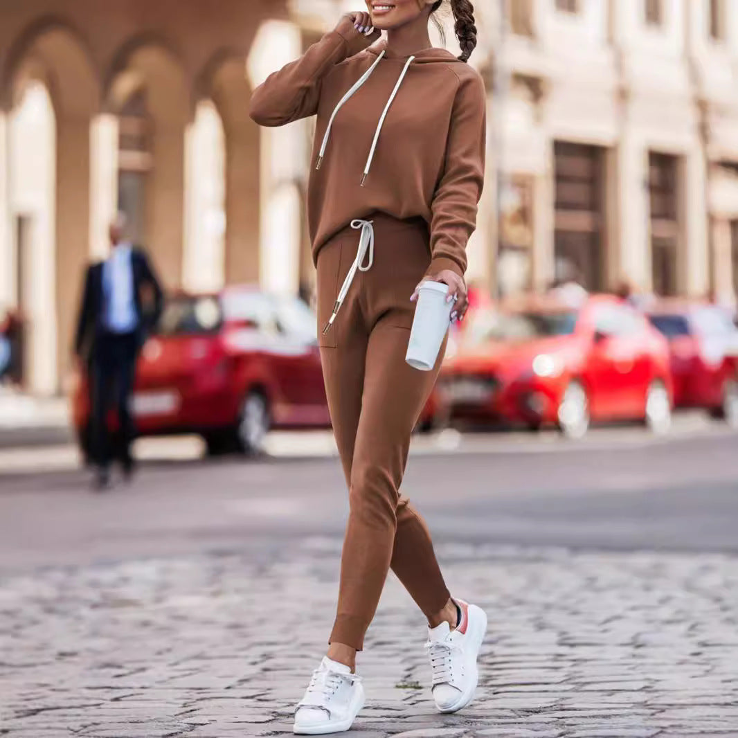Cozy Drawstring Hoodie & High-Waist Jogger Set – Women's 2-Piece