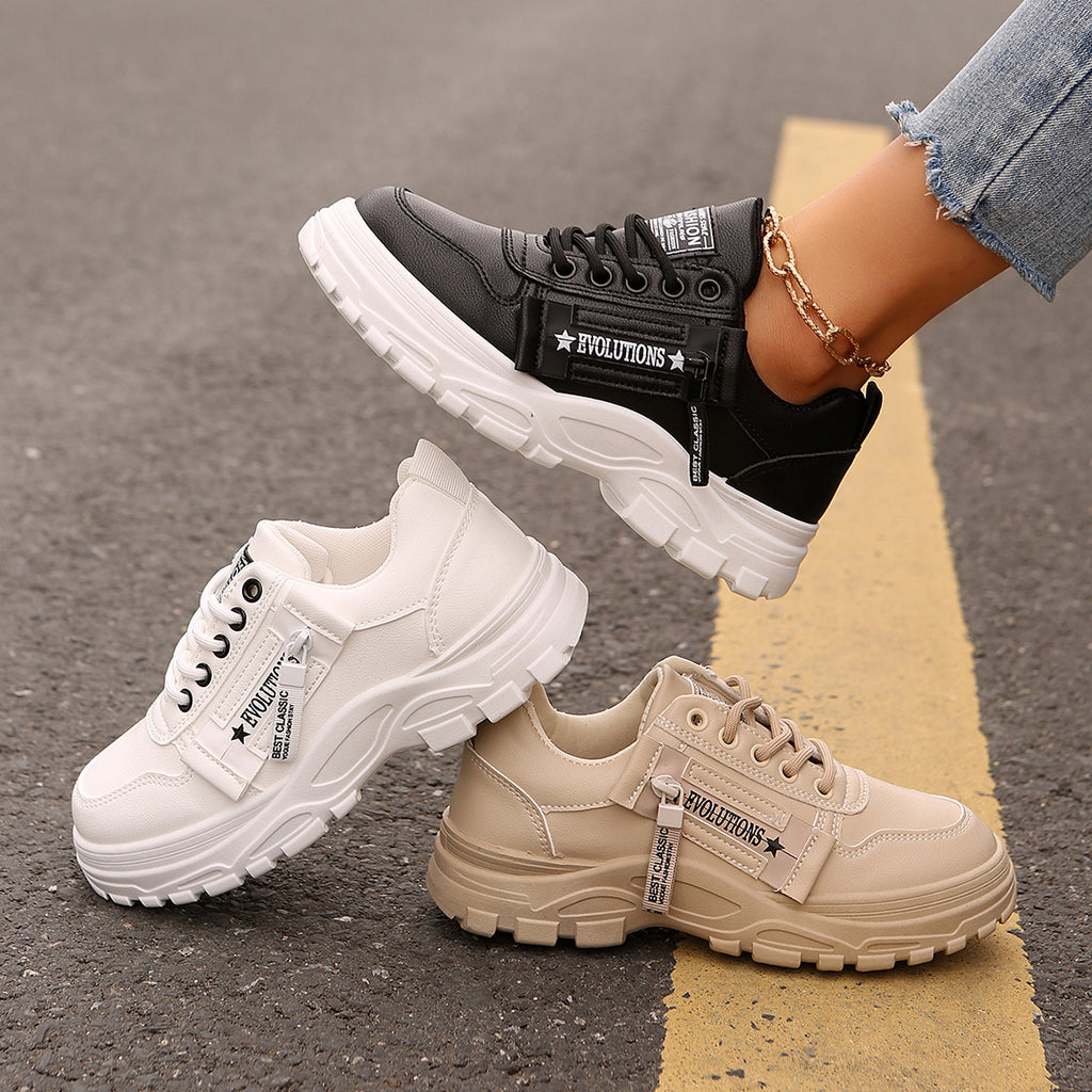 Thick-Sole Lace-Up Sneakers with Side Zip – Women's