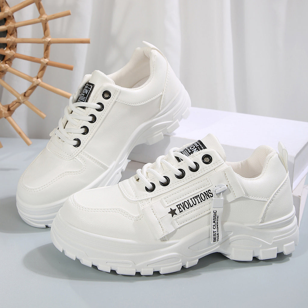 Thick-Sole Lace-Up Sneakers with Side Zip – Women's