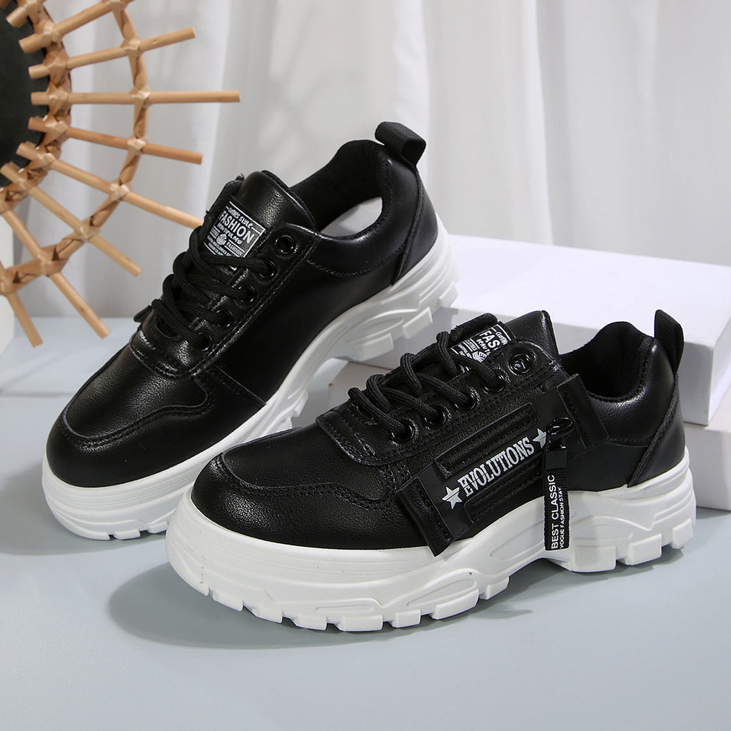 Thick-Sole Lace-Up Sneakers with Side Zip – Women's