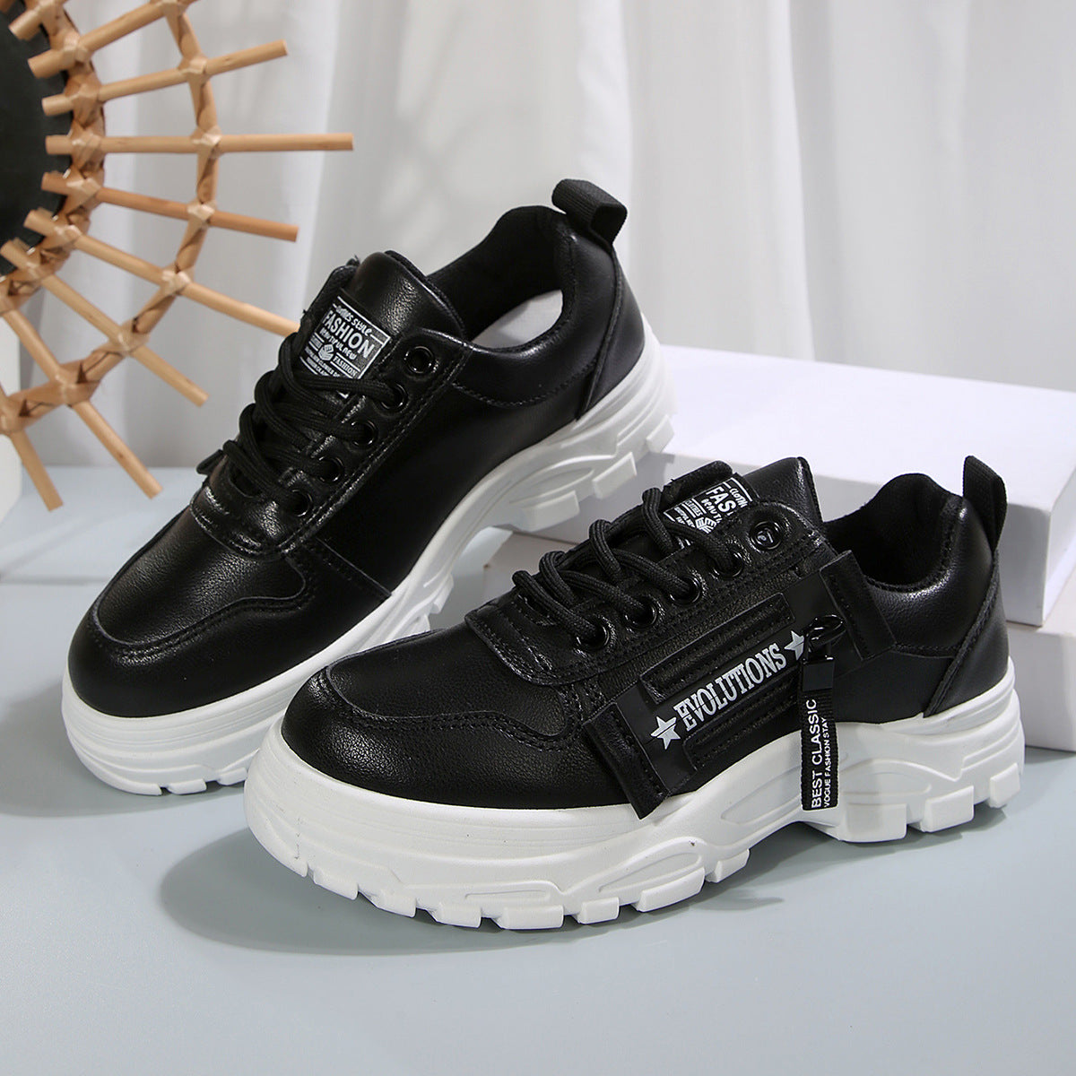 Thick-Sole Lace-Up Sneakers with Side Zip – Women's