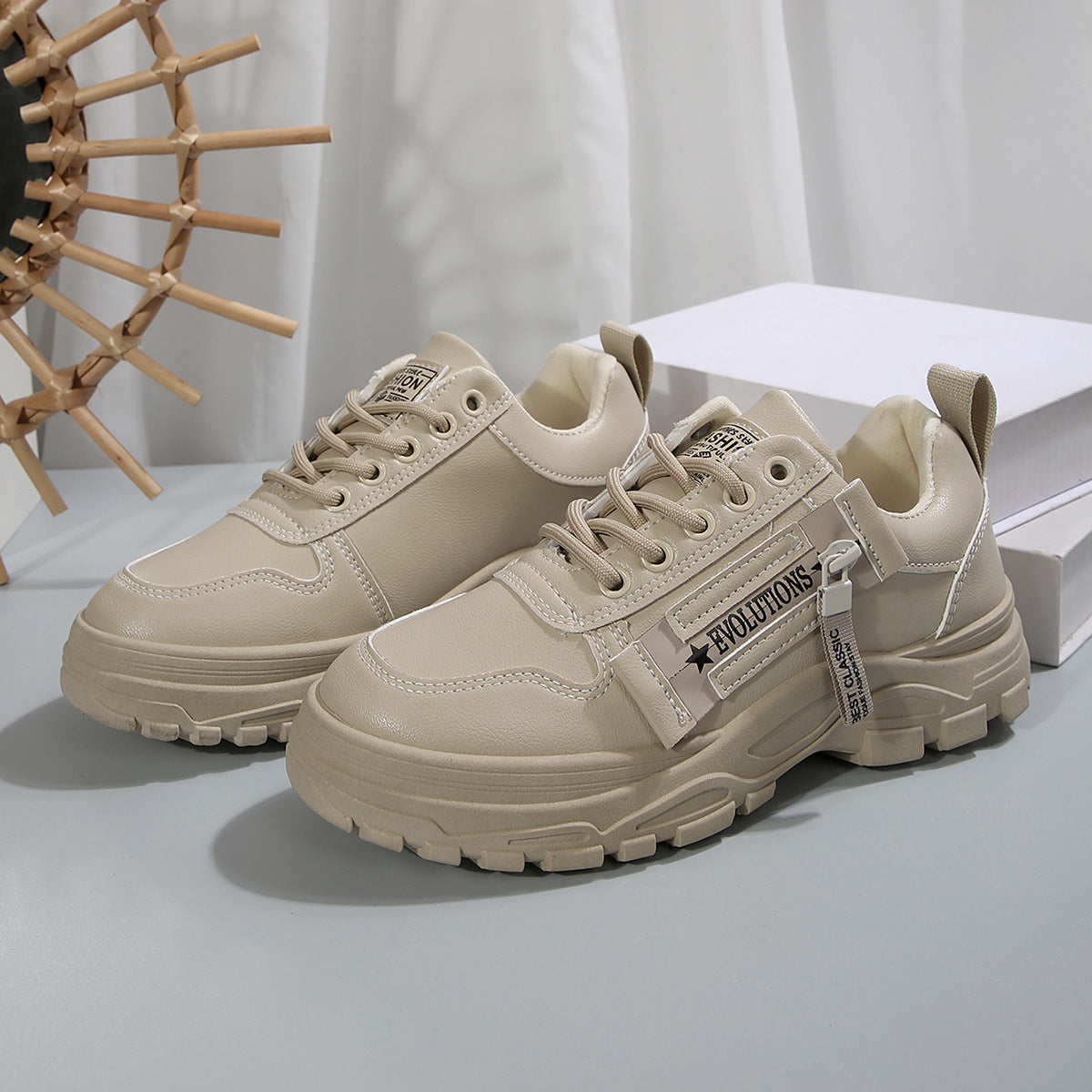 Thick-Sole Lace-Up Sneakers with Side Zip – Women's