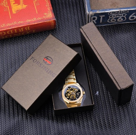 Skeleton Dial Automatic Watch with Leather Strap