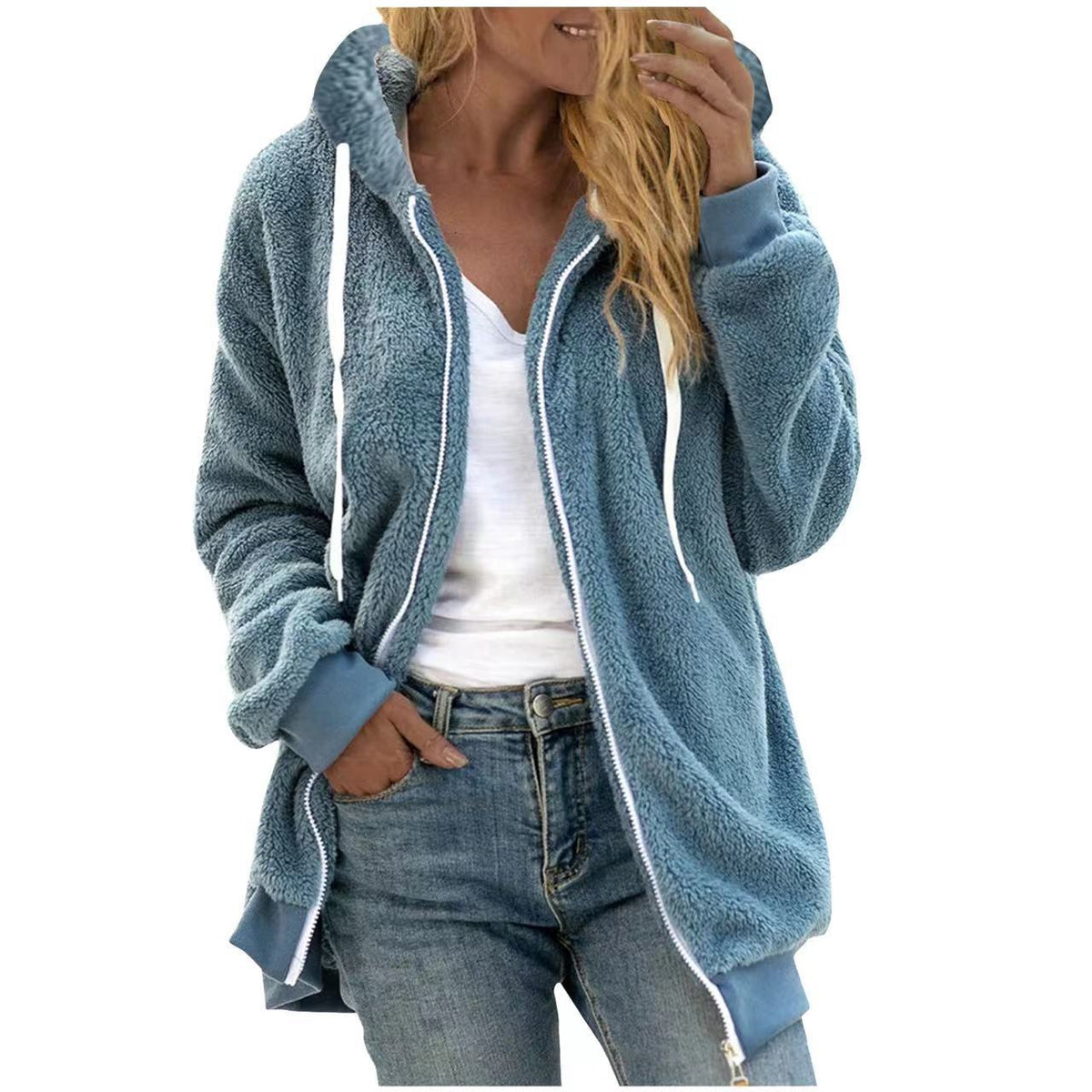 Thick Plush Hooded Teddy Jacket – Women's