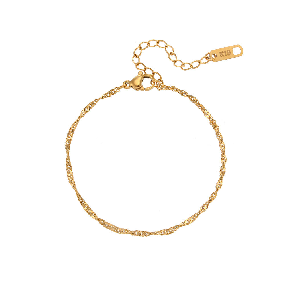 Water Wave Chain – 18K Gold-Plated Stainless Steel Bracelet or Necklace