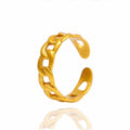 Twisted Chain Open Ring with Zircon – Gold-Tone
