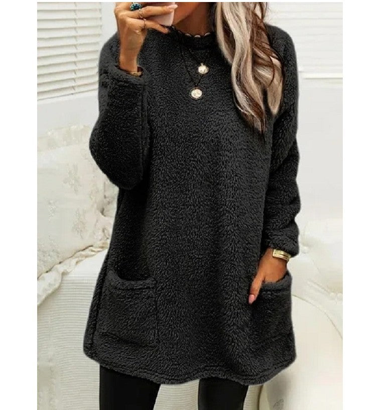 Plush Fleece Long Pullover Hoodie with Pockets – Women's