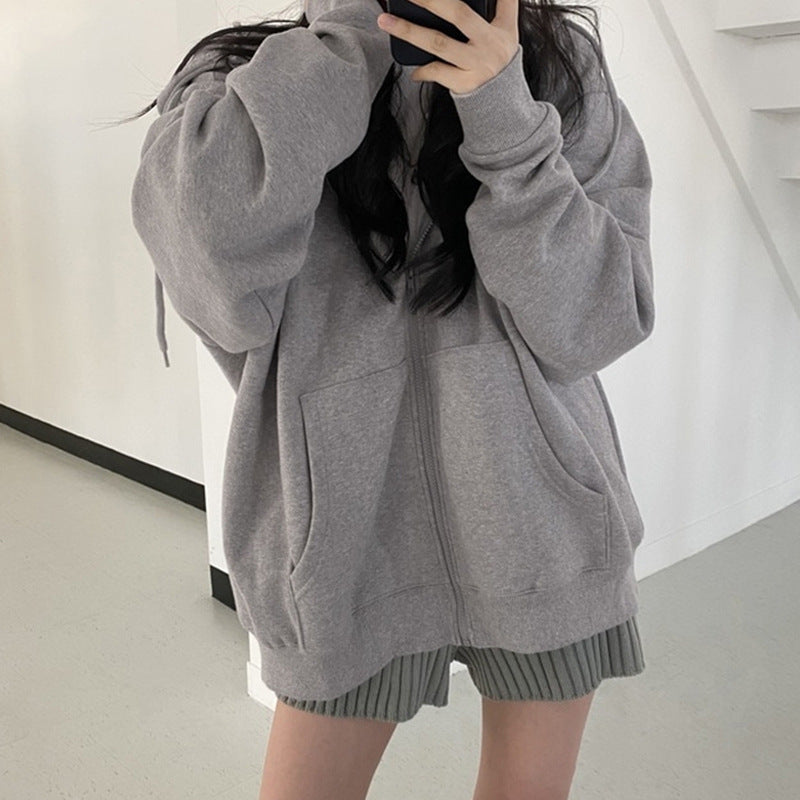 Thick Fleece-Lined Loose Cardigan Jacket – Women's