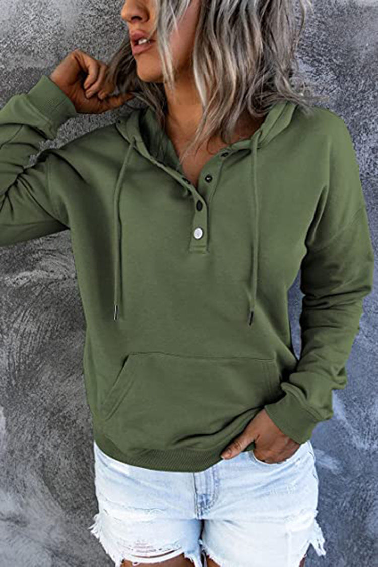 Button-Neck Hooded Sweatshirt with Pockets – Women's