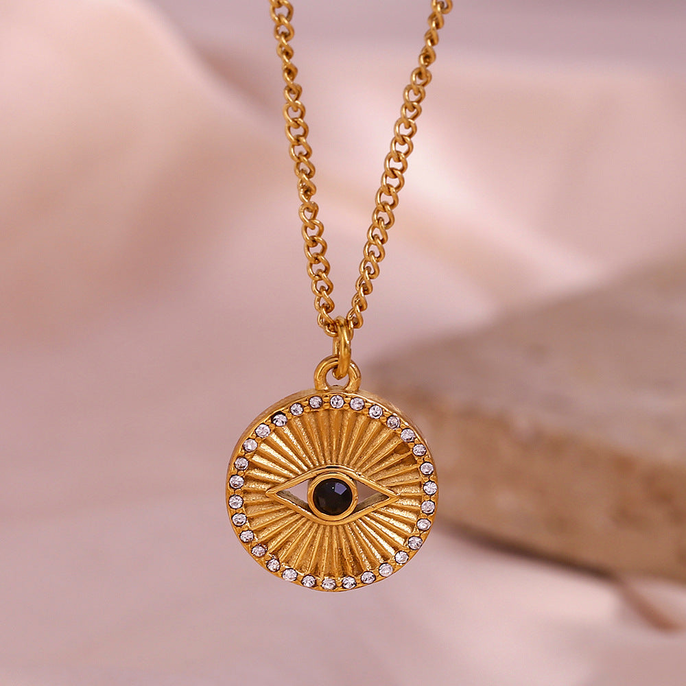 Gold-Tone Evil Eye Coin Pendant Necklace – Stainless Steel