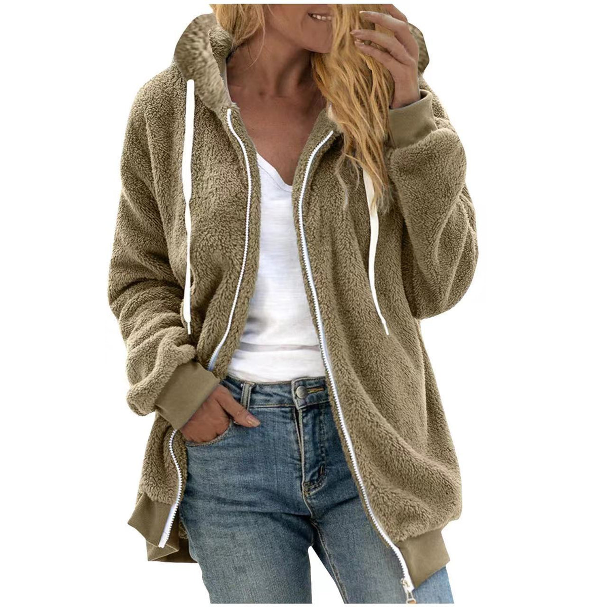 Thick Plush Hooded Teddy Jacket – Women's