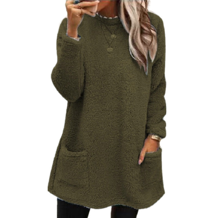 Plush Fleece Long Pullover Hoodie with Pockets – Women's