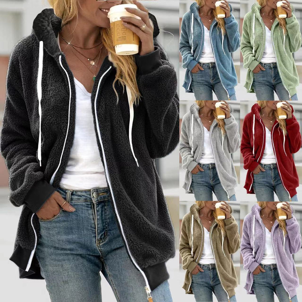 Thick Plush Hooded Teddy Jacket – Women's