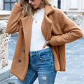 Lapel Fluffy Teddy Coat – Women's Button-Front Winter Jacket