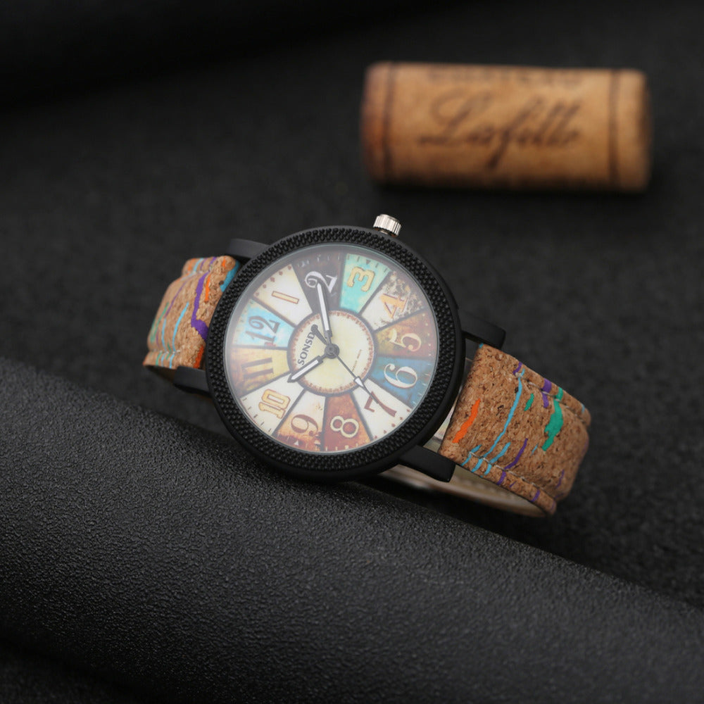 Vintage Leather-Strap Quartz Watch – Women's