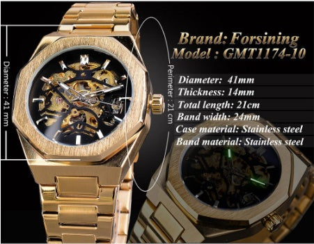 Skeleton Dial Automatic Watch with Leather Strap
