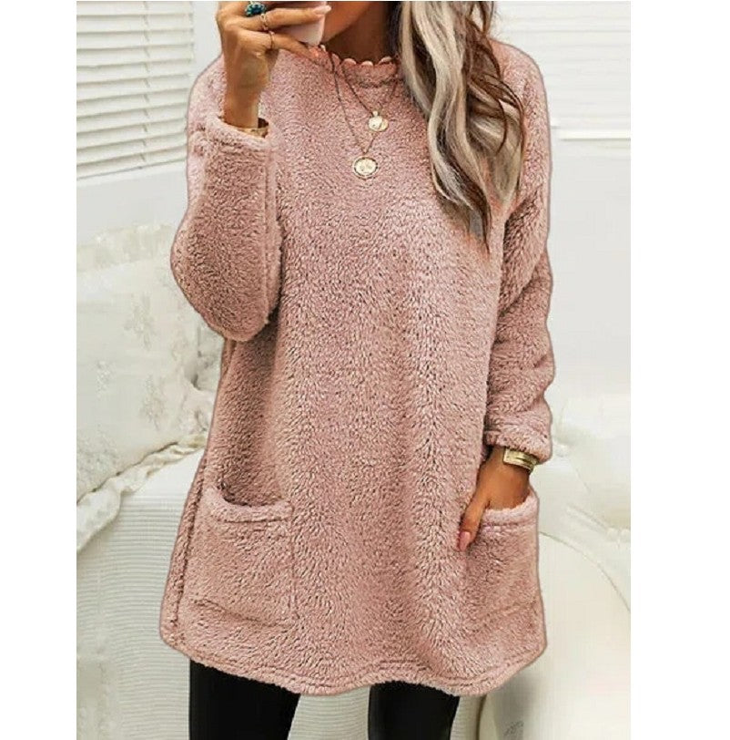Plush Fleece Long Pullover Hoodie with Pockets – Women's