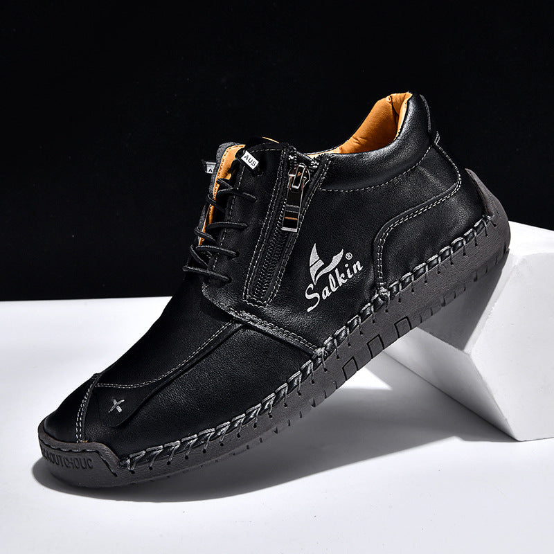 Hand-Stitched Soft-Sole Side-Zip Shoes – Unisex