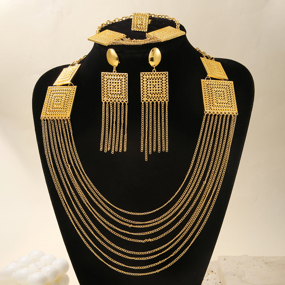 5-Piece Gold-Plated Layered Tassel Jewelry Set