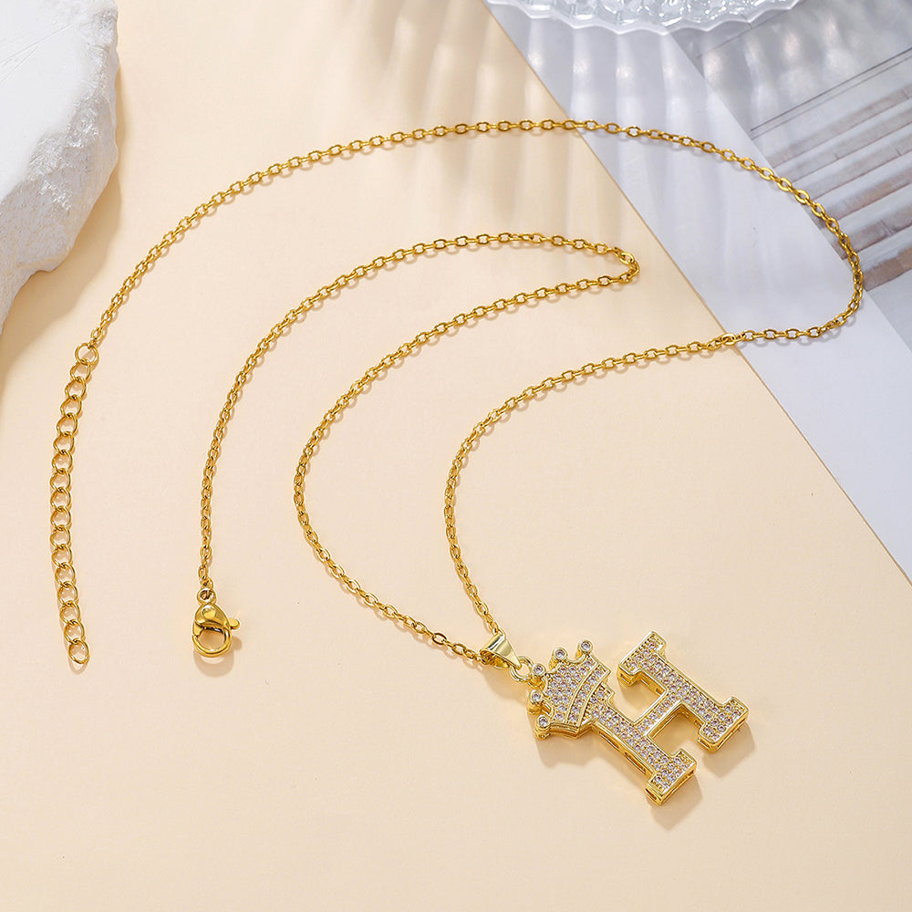Crown Initial Pendant Necklace – Gold-Tone with Zircon