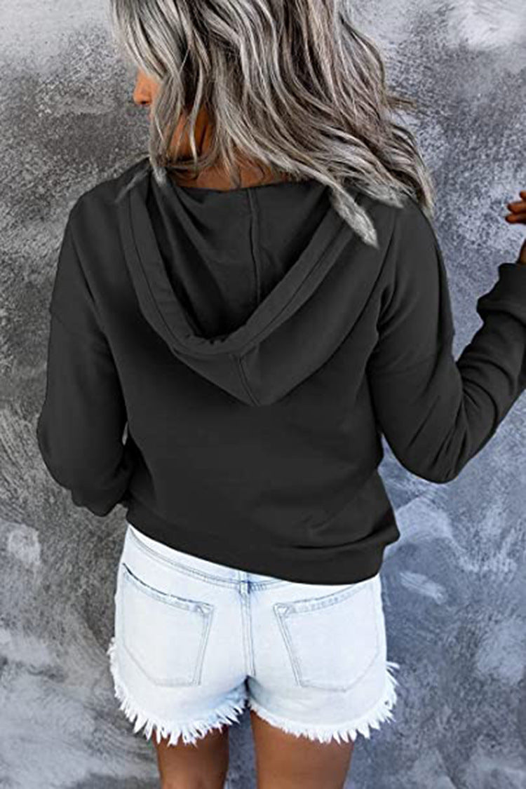 Button-Neck Hooded Sweatshirt with Pockets – Women's