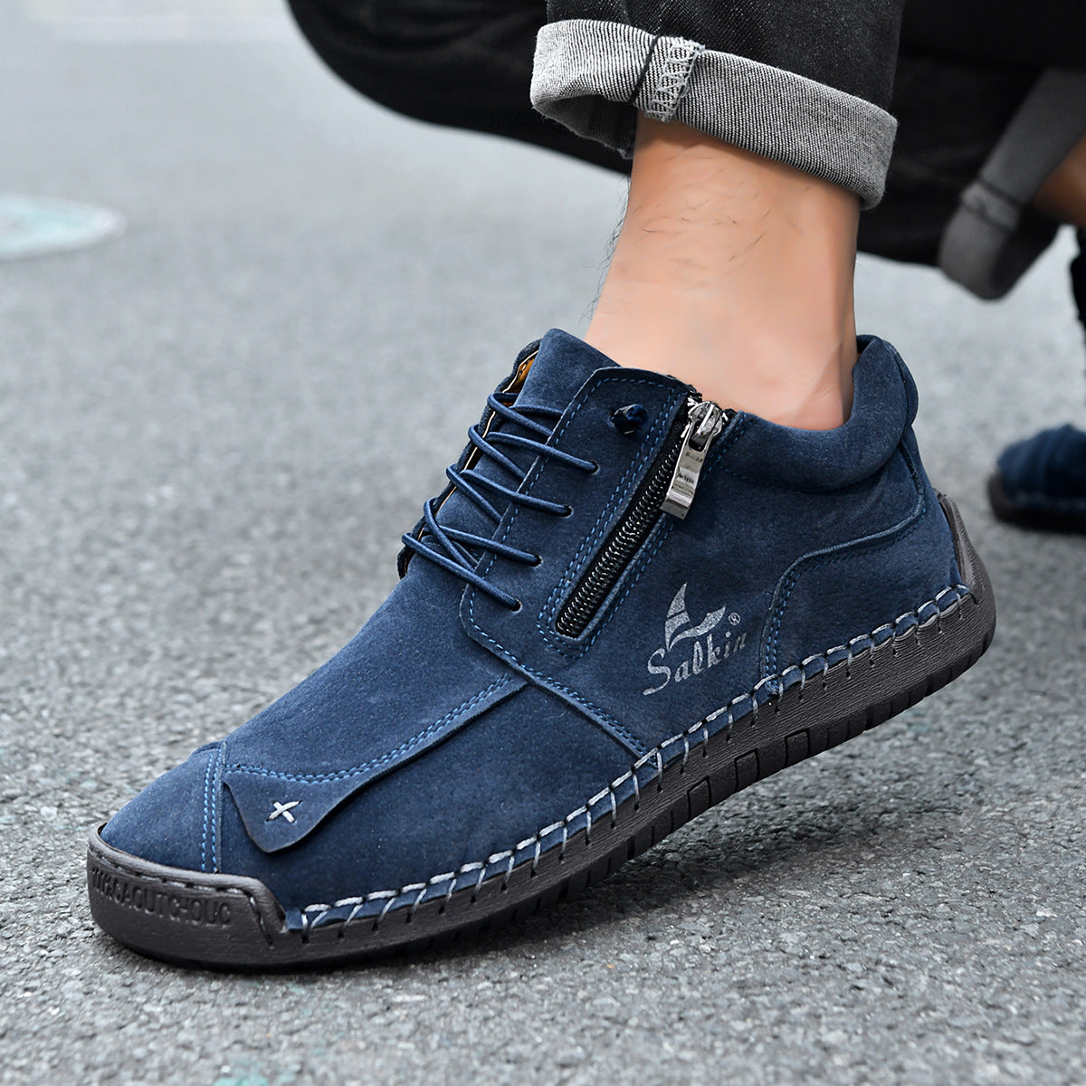 Hand-Stitched Soft-Sole Side-Zip Shoes – Unisex