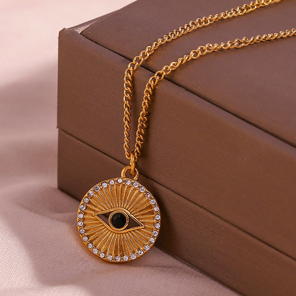 Gold-Tone Evil Eye Coin Pendant Necklace – Stainless Steel