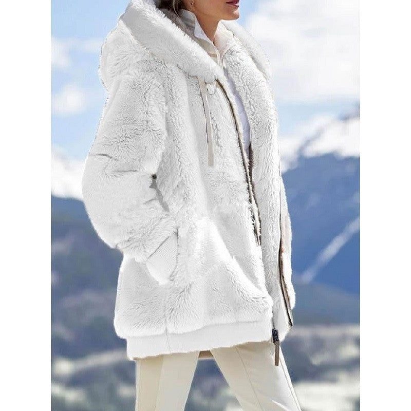 Thick Plush Hooded Teddy Jacket – Women's