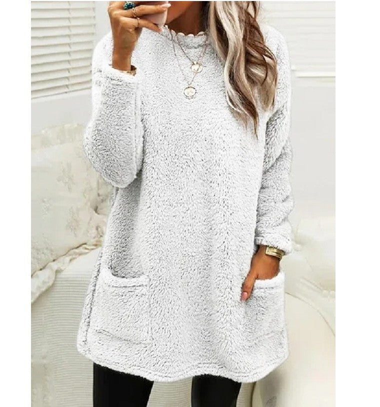 Plush Fleece Long Pullover Hoodie with Pockets – Women's