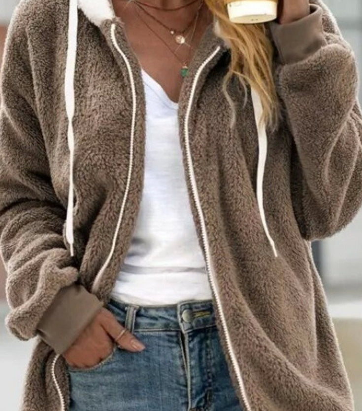 Thick Plush Hooded Teddy Jacket – Women's