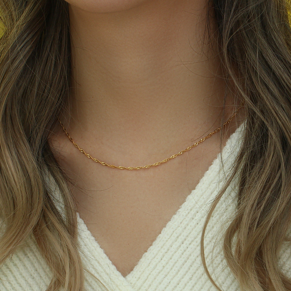 Water Wave Chain – 18K Gold-Plated Stainless Steel Bracelet or Necklace