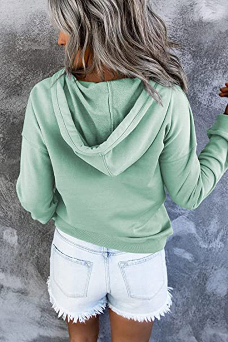 Button-Neck Hooded Sweatshirt with Pockets – Women's