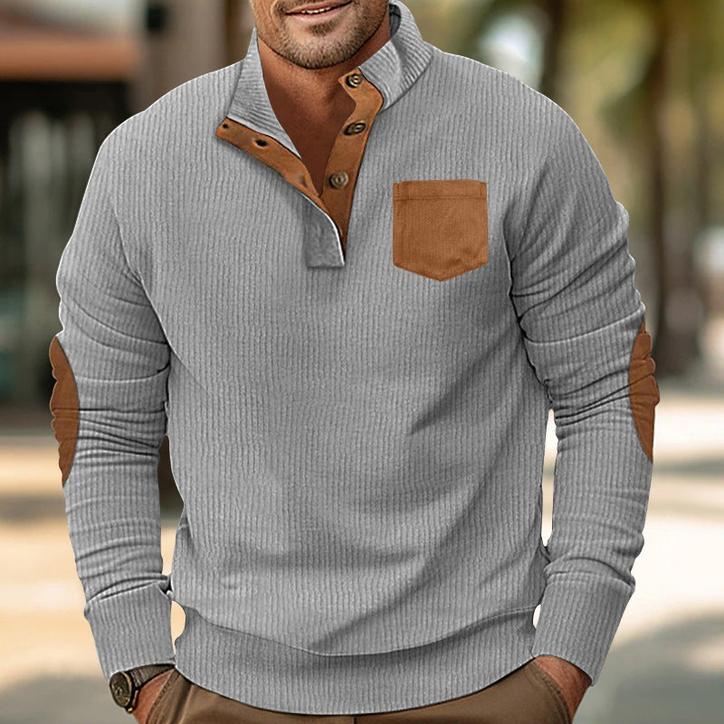 Men's Corduroy Stand-Collar Patch Pocket Jacket