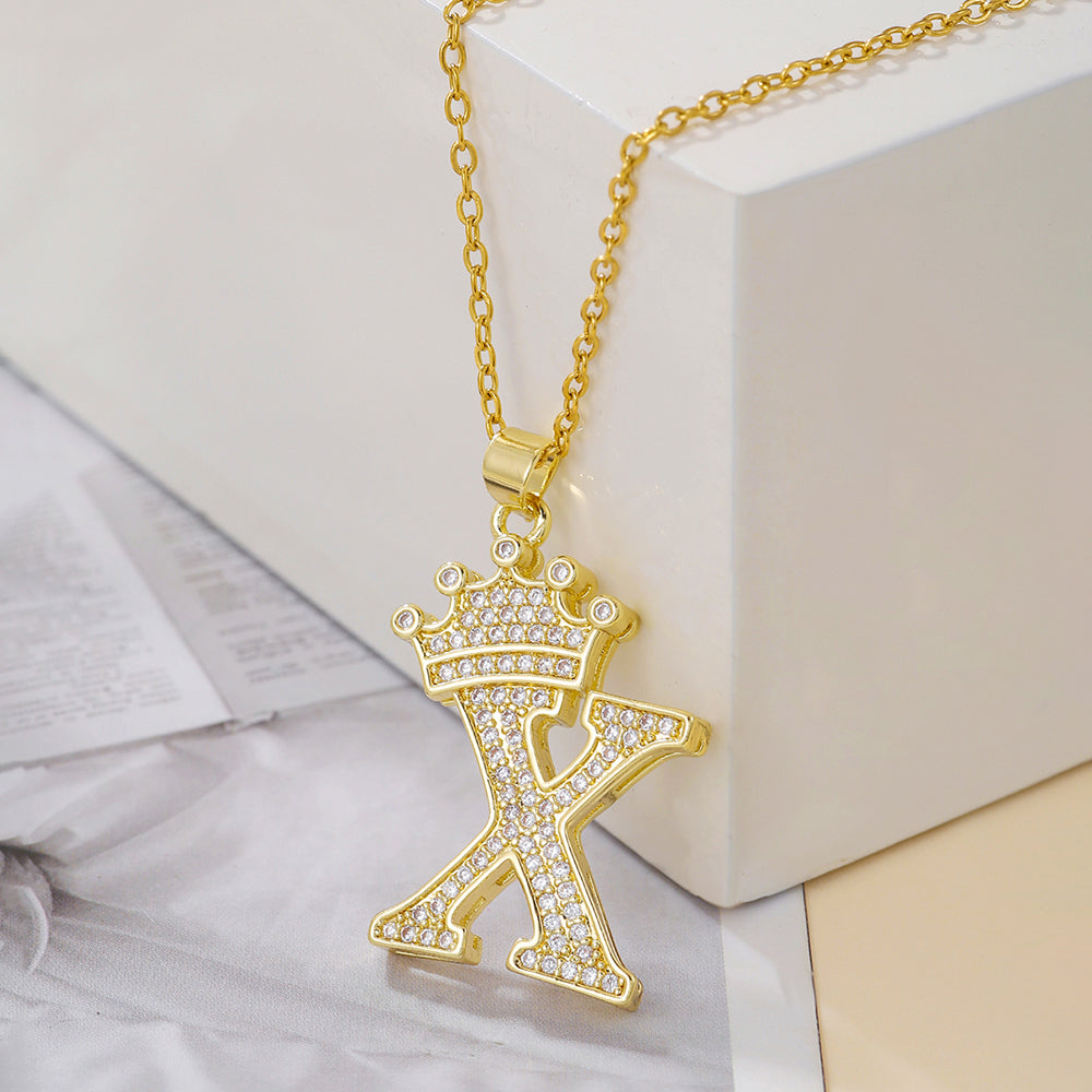 Crown Initial Pendant Necklace – Gold-Tone with Zircon