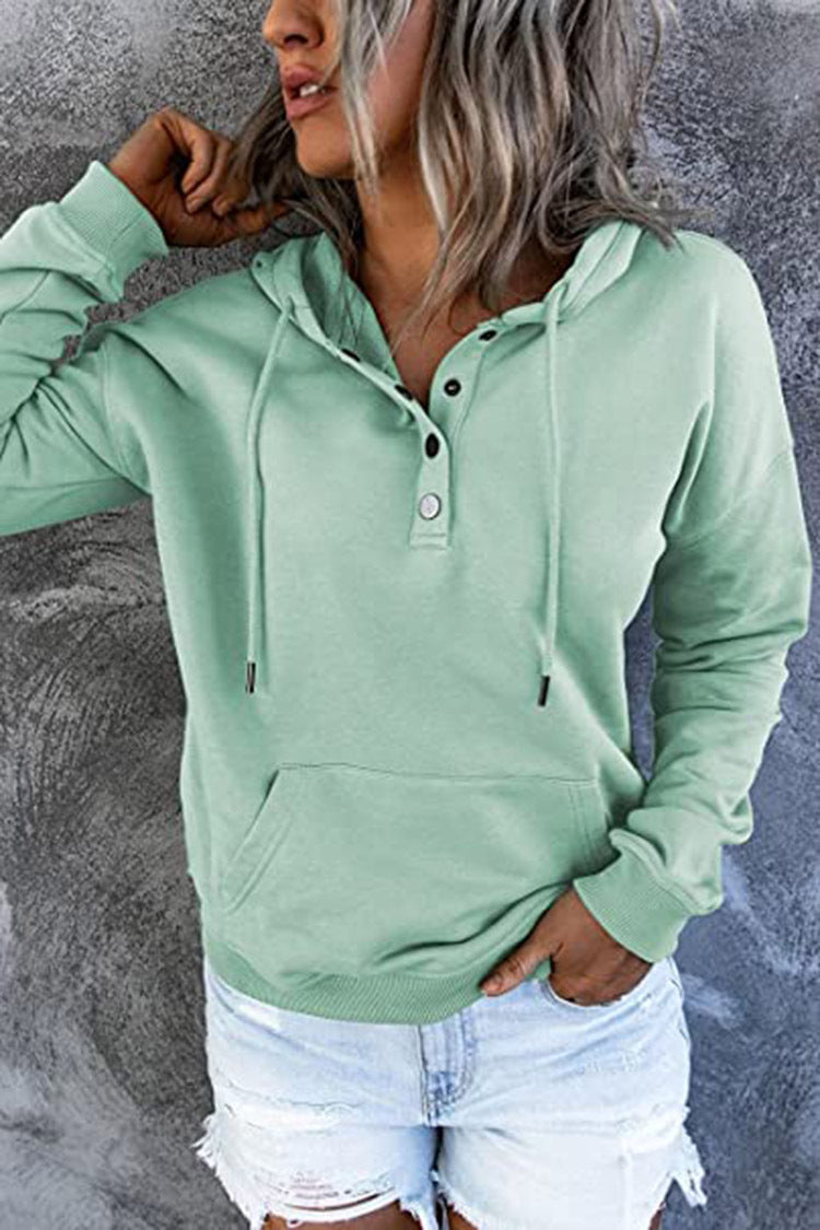 Button-Neck Hooded Sweatshirt with Pockets – Women's