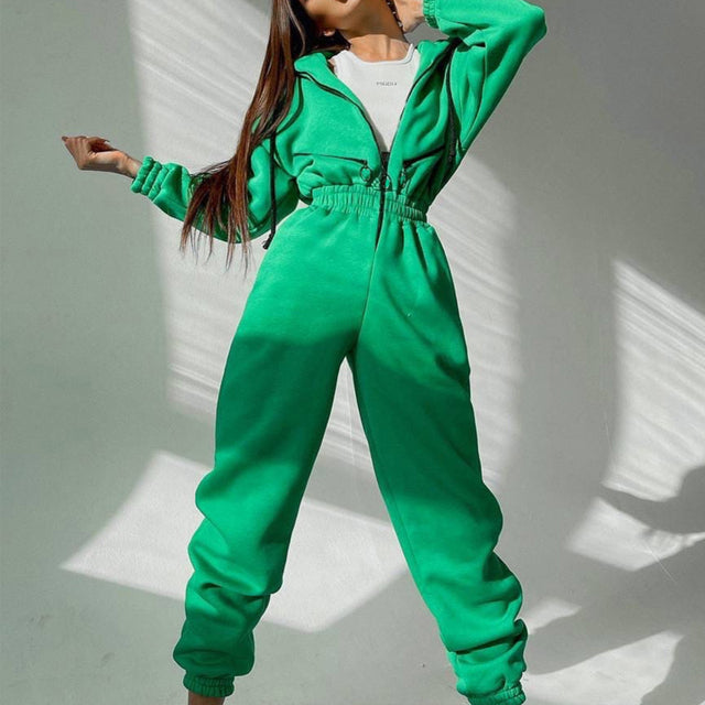 Stand-Collar Zip Jacket & Drawstring Pants Set – Women's