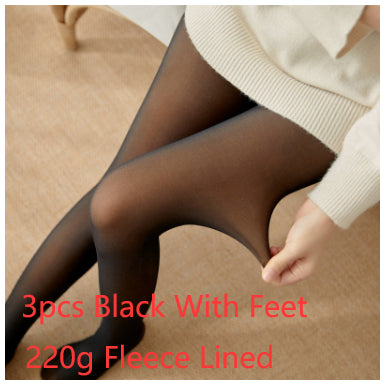 Fleece-Lined Sheer-Look Tights – Warm Winter Pantyhose