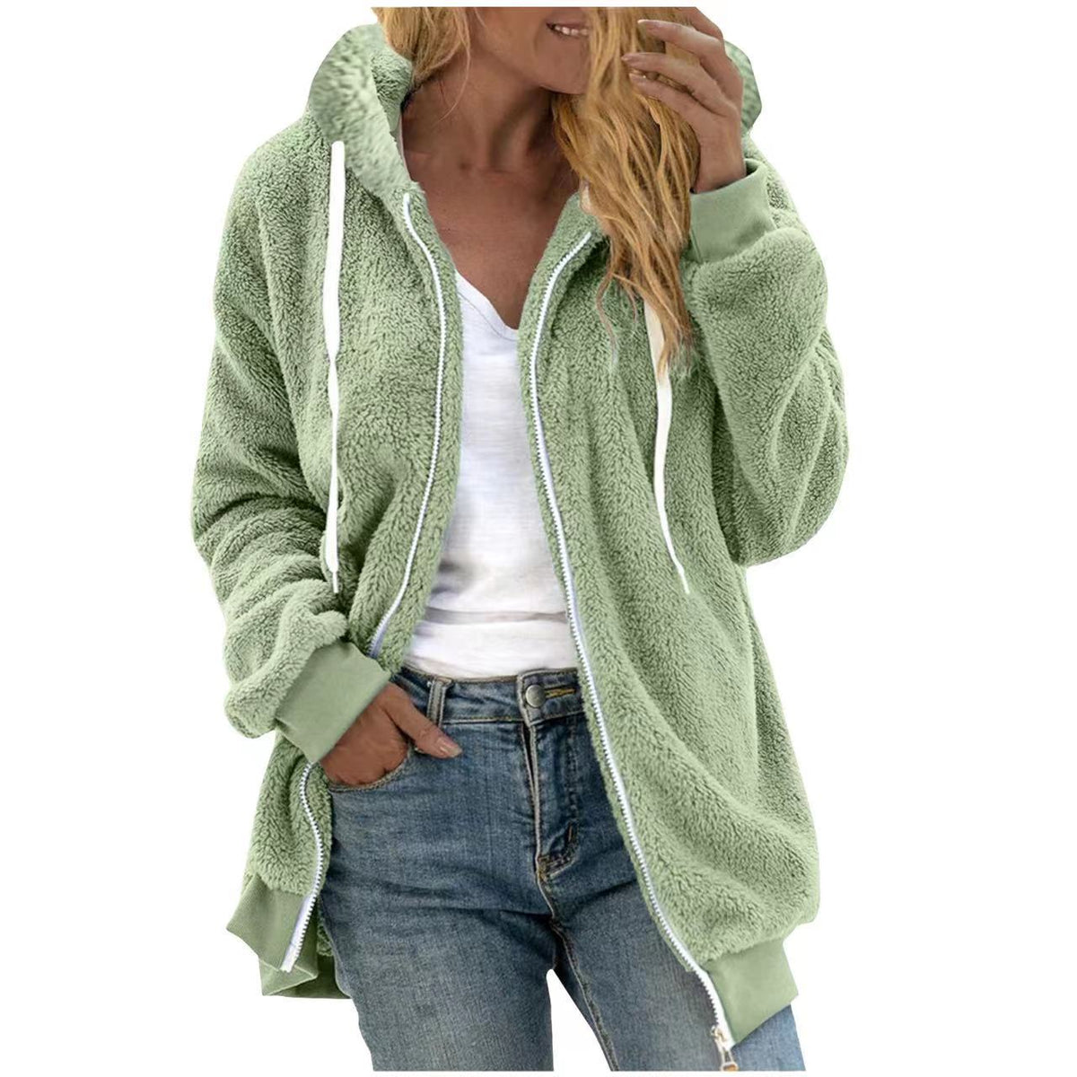 Thick Plush Hooded Teddy Jacket – Women's
