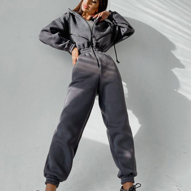 Stand-Collar Zip Jacket & Drawstring Pants Set – Women's