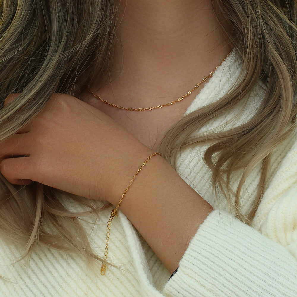 Water Wave Chain – 18K Gold-Plated Stainless Steel Bracelet or Necklace