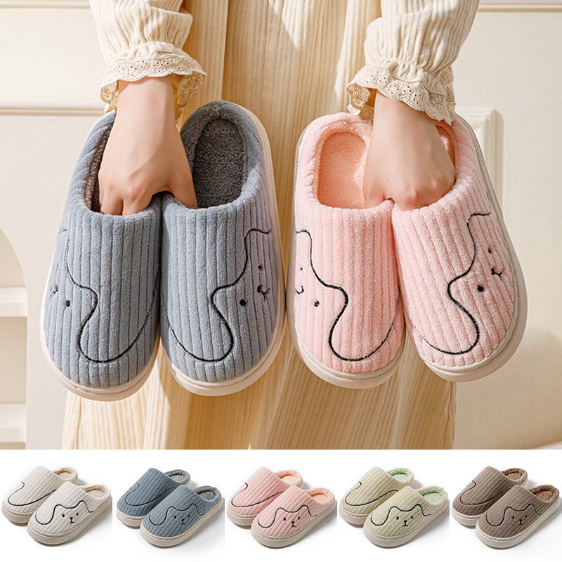 Striped Cat Plush Slippers – Non-Slip, Unisex