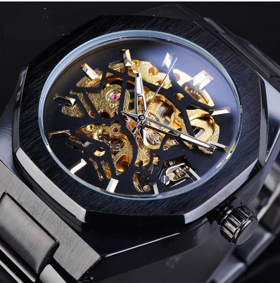 Skeleton Dial Automatic Watch with Leather Strap