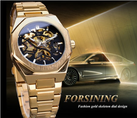 Skeleton Dial Automatic Watch with Leather Strap