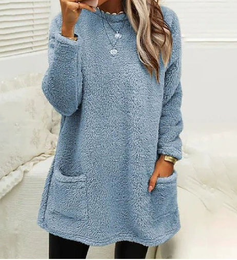 Plush Fleece Long Pullover Hoodie with Pockets – Women's