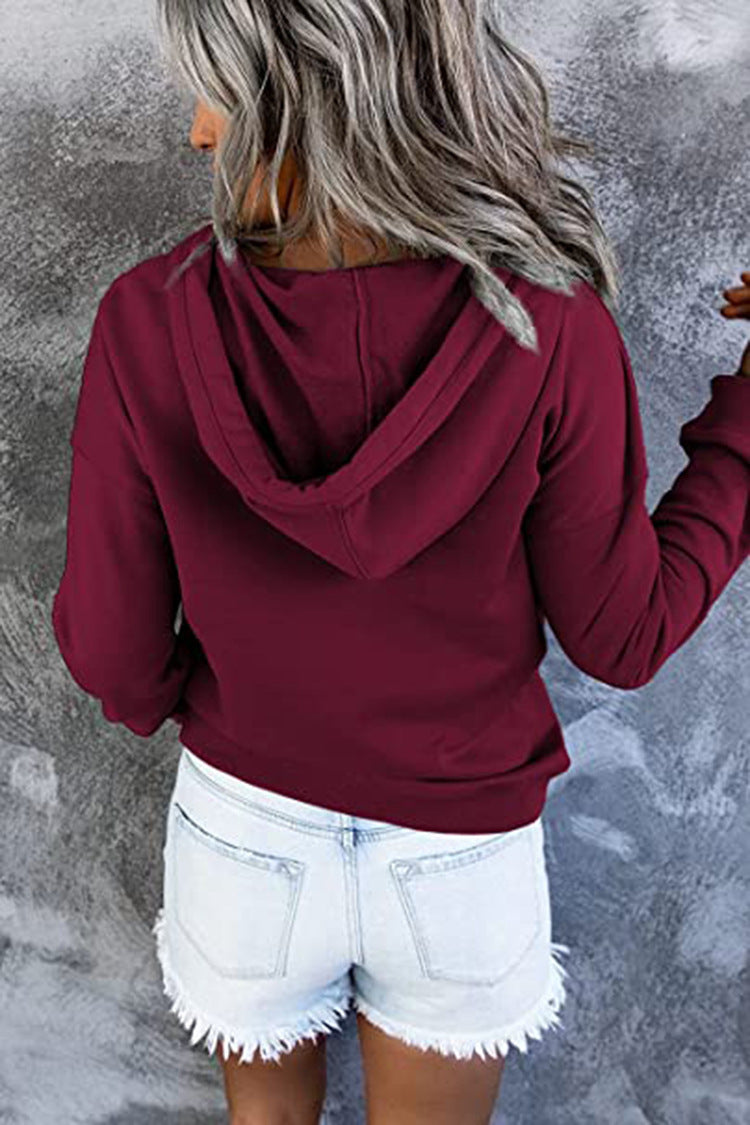 Button-Neck Hooded Sweatshirt with Pockets – Women's
